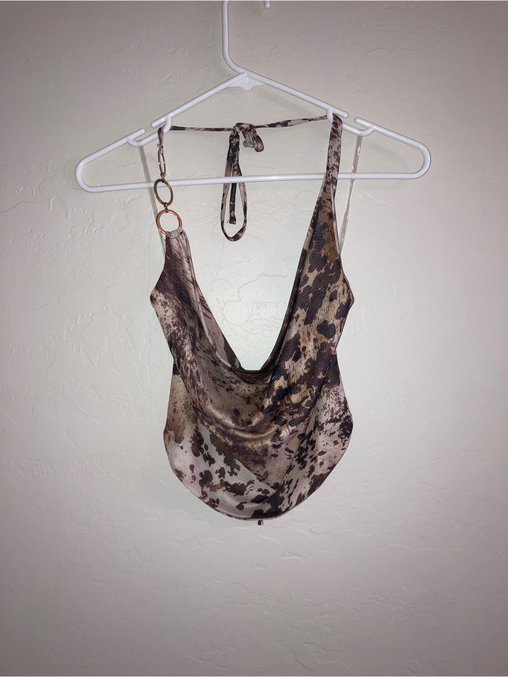 Windsor Brown Animal-Print Cowl Halter Camisole
